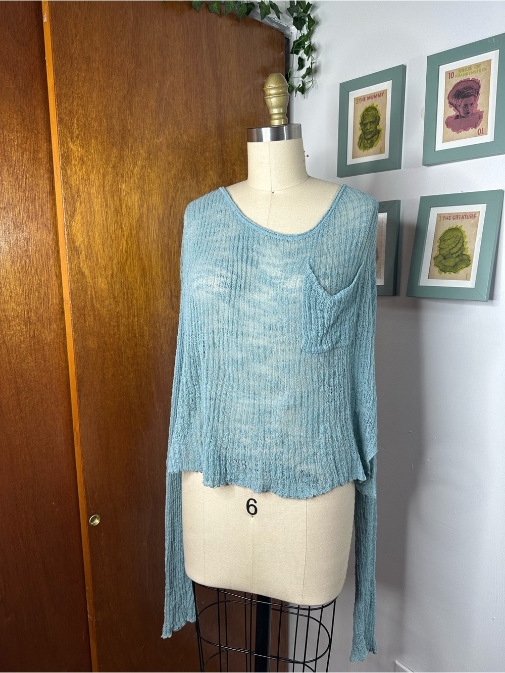 NATURAL LIFE Light Blue Ribbed Scoop Neck Pocket Sweater